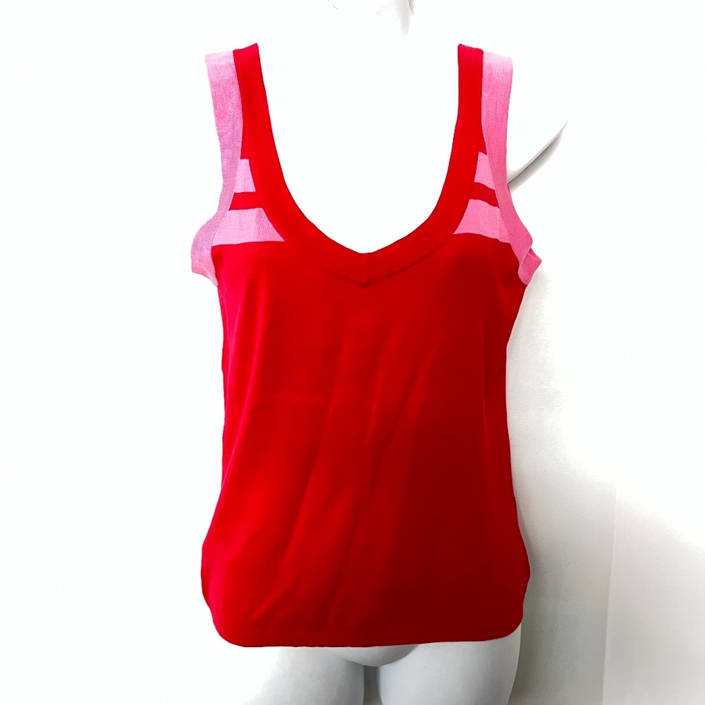 Geeson Knit TankTop Sleeveless Red Pink Sz S Casual Career 100% Cotton England